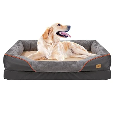 Image of X Large Memory Foam Dog Bed: Orthopedic Waterproof Pet Sofa Beds Washable Bolster Puppy Cushion Mat with Pillow and Removable Cover for Dogs XL(97x72cm)