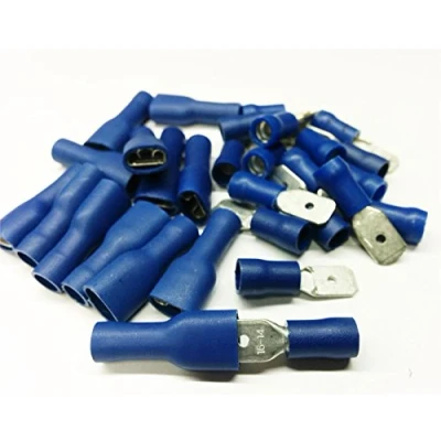 Image of 20x Blue Spade Set Crimp Terminal Insulated Connectors Electrical Audio Wiring