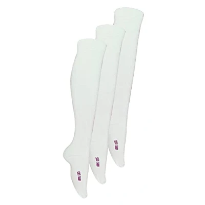 Image of 3 Pair Multipack Girls Knee High Bamboo Socks Sock Snob Plain Long School for Kids (12 3, White)