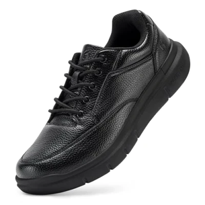 Image of FitVille Mens Extra Wide Fit Walking Trainers, Lace Up Running Shoes Lightweight Casual Non Slip Sneakers for Outdoor Trekking Camping Climbing, Black, 14 UK