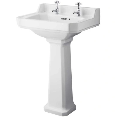 Image of Hudson Reed Richmond Basin and Comfort Height Full Pedestal 560mm Wide 2 Tap Hole