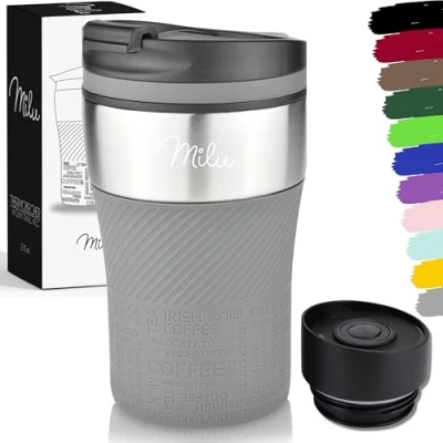 Image of Milu Thermo Mug Insulated Coffee to go 210ml 100% Leak Proof Stainless Steel Drinking Car Double Wall Insulation Travel (Grey)
