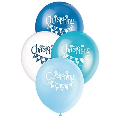 Image of Blue Bunting Christening Latex Balloons (30cm) Pack of 8 Ideal for Baby Baptism, Dedication &amp; Celebration Events