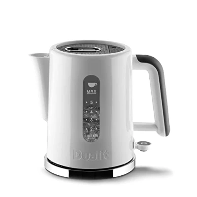 Image of Dualit Studio Kettle 1.5L 2.4KW Jug in White with Polished Trim Dual Measuring Windows Fast Boiling BPA Free Patented Sure Pour Technology