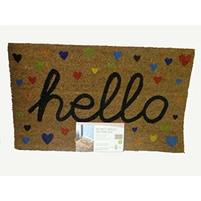 Image of Smart Garden Hearty Heart Hello Coir Doormat PVC Backing Mat Indoor Outdoor