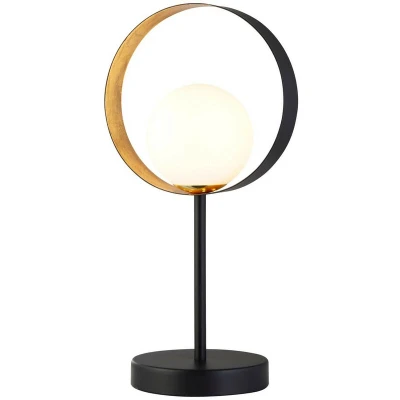 Image of Searchlight Lighting 1 Light Matt Black and Gold Leaf Table Lamp with Opal Glass