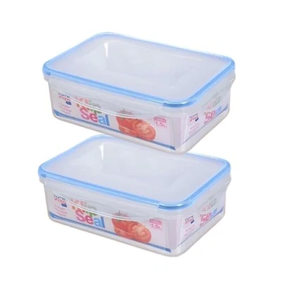 Image of HOMESHOPA Plastic Airtight Food Storage Container, 2 Pack 1.5 Litre Leakproof Rectangle Stackable Clip Lock Lid BPA Free Reusable Meal Prep Lunch Box, Microwave Freezer &amp; Dishwasher Safe
