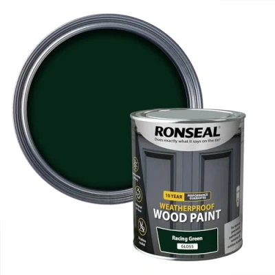 Image of Ronseal 10 Year Weatherproof 2 in 1 Wood Paint Racing Green Gloss 750ml