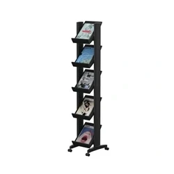 Image of Fast Paper 5 Shelf Mobile Literature Display Narrow Black F259N01