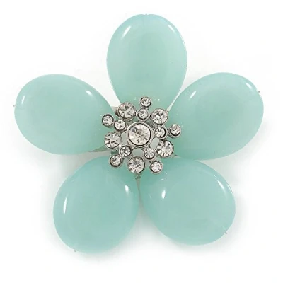 Image of Avalaya Pale Green Resin Stone Daisy Brooch 60mm Across