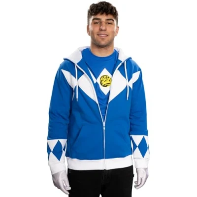Image of Blue Power Rangers Hooded Costume Sweatshirt (Adult Small)