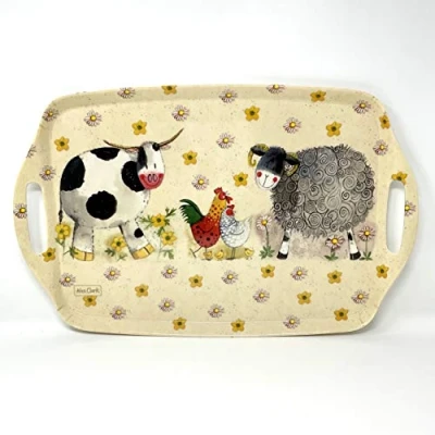 Image of ALEX CLARK Large Melamine Daisyfield Farm Animals tray perfect for snacks and tea/use indoor garden/animal lovers/gift/tea drinkers/serving food