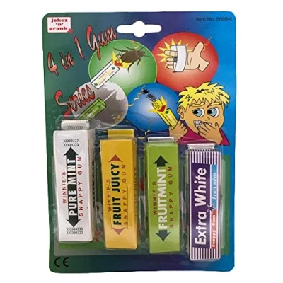 Image of 4 In 1 Chewing Gum Classic Jokes Gag Trick Practical Joke Set Snappy Gum, Squirt Bug