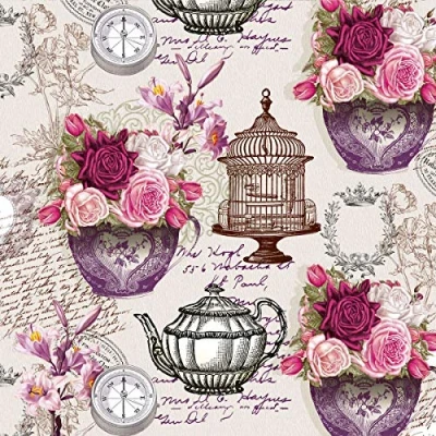 Image of 20 napkins roses on vintage elements/compass/cage/flowers 33 x cm