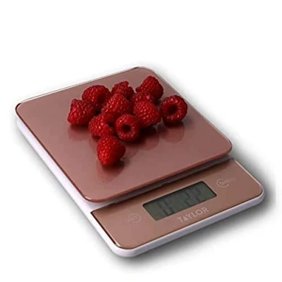 Image of Taylor Digital Glass Kitchen Scales, Stylish Compact Food Weigh Scales with Precision Accuracy and Tare Function, Rose Gold, 5 kg Capacity