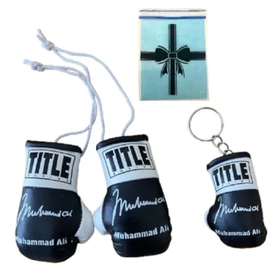 Image of SPEED FROG Muhammad Ali car mini boxing gloves &amp; keyring set autographed print memorabilia gift (MuhammadAli1)