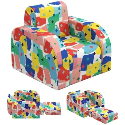 Image of AIYAPLAY Kids Armchair, 2 in 1 Foldable Toddler Chair, Soft Snuggle Sponge Filled Recliner, for Bedroom Playroom Living Room, Boys &amp; Girls 18 Months to 3 Years Multicoloured
