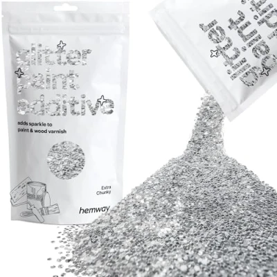 Image of Glitter Paint for Walls Silver Additive Emulsion Latex Acrylic Sparkles Extra Chunky Interior Painting 100g / 3.5oz