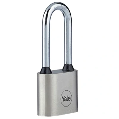 Image of Yale Y112/30/137/1 Iron Disc Padlock 30mm Nickel Plated Hardened Steel Long Shackle Extreme Corrosion Resistance for Outdoor use