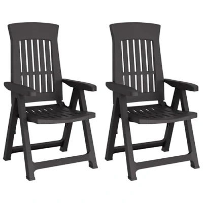 Image of vidaXL Adjustable Garden Reclining Chairs Durable Polypropylene Folding Seats for Patio, Deck or Outdoor Lounge Anthracite, Set of 2