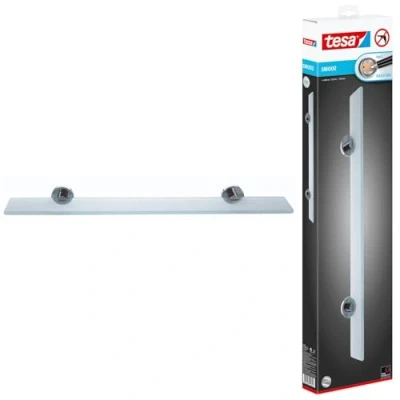 Image of tesa® Smooz Glass Shelf, high Gloss Chromed Metal, self Adhesive, Adhesive mounting Technology, 50mm x 600mm 120mm
