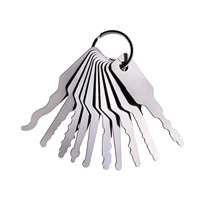 Image of Loboo Idea Car Jiggler Lock Pick Set, 10 Piece Full Master Key for Auto Car, Multi Purpose Doors, Set and Repair Tools (10 pcs, Silver White)