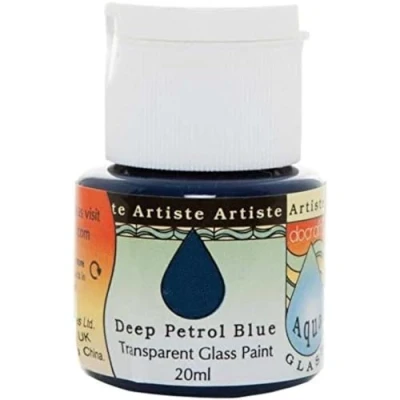Image of Artiste 20 ml Aquaglass Transparent Glass Paint, Deep Petrol Blue