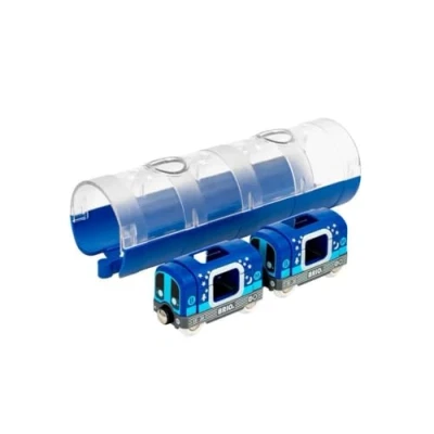 Image of BRIO World Glow in the Dark Metro Train &amp; Tunnel for Kids Age 3 Years Up Compatible with all Railway Sets Accessories