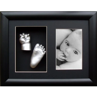 Image of BabyRice Baby Casting Kit Silver Hand Foot Casts with Black Frame