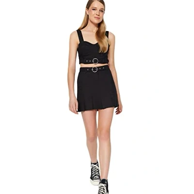 Image of Trendyol Women Mini A line Regular fit Woven Skirt,Black,34