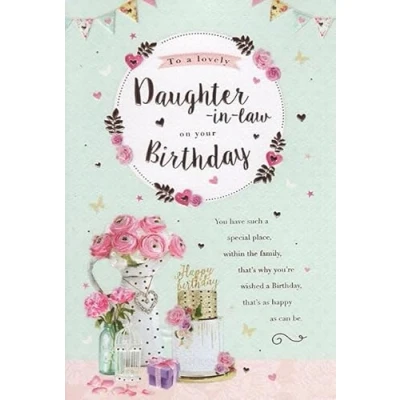 Image of ICG Lovely Daughter In Law On Your Birthday Card Cake Flowers Presents