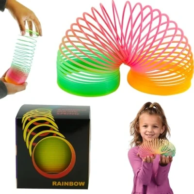 Image of HOVUK Large Rainbow Magic Spring Toy, 6.5cm Party Loot Bag Stocking Fillers Toy for Kids Coil Ideal Fun and Entertainment, Birthday, Christmas Retro Childrens