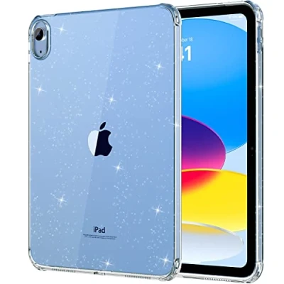 Image of MoKo Clear iPad 10th Generation Case, 10 Slim &amp; Lightweight Soft TPU Anti Scratch Back with Shockproof Impact Resistant Raised Edge for Gen Case 2022, Glitter