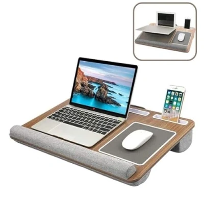 Image of Laptop Tray with Pillow Cushion Adjustable Lap Desk for Bed &amp; Sofa Built in Mouse Pad, Wrist Rest Phone Holder Fits Up to 17&quot; Laptops Portable Writing Gaming