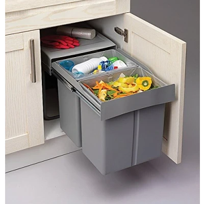 Image of Pull Out Kitchen Waste/Recycle Soft Close Bin for 400mm Cabinet Hinged Door Unit (20L + 20L)