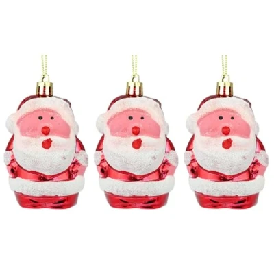 Image of 3 PCS Santa Claus Hanging Ornaments Cute Novelty Decorations Plastic Glitter Shiny Christmas Baubles for Tree