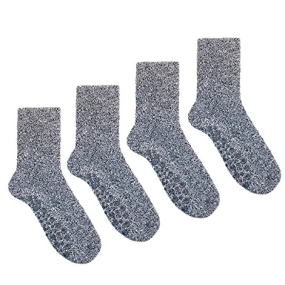 Image of Sock Stack 4 Pairs Men&#039;s Grey Marl Non Skid Slipper Socks size 7 11 EUR 41 46