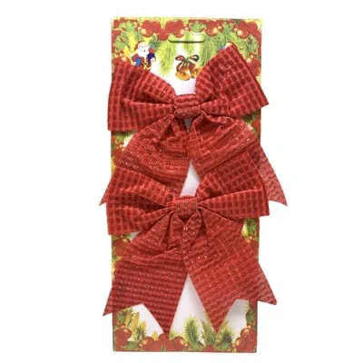 Image of AEX Christmas Tree Bows Large Red for Decorations Glitter Decorative Bow Ornaments Home Party (2X Stripe)