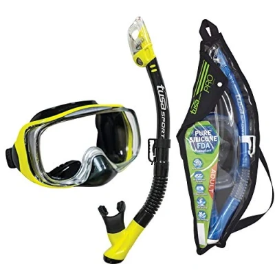 Image of TUSA Sport Adult Imprex 3D Purge Mask and Dry Snorkel Combo, Black/Flash Yellow, UC 3325P BKFY