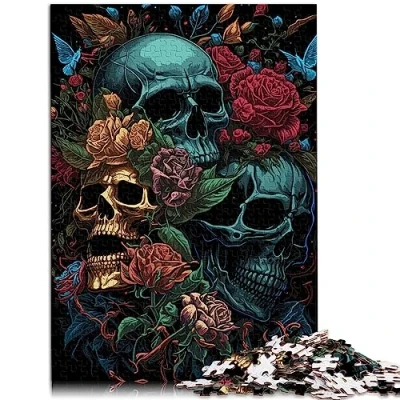 Image of Jigsaw Puzzle for Kids Skull and Roses Rose Adults 1000 Pieces Cardboard Puzzles Home Decoration 10.27&quot; x 20.47&quot;/26 * 38cm.