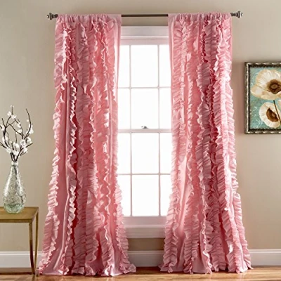 Image of Lush Decor Belle Vintage Chic Window Curtain Panel for Living, Dining Room, Bedroom (Single Curtain), 54&quot; W x 84&quot; L, Pink