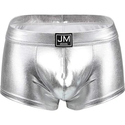 Image of JOCKMAIL Men Boxer PU Underwear Pouch (L, Silver)