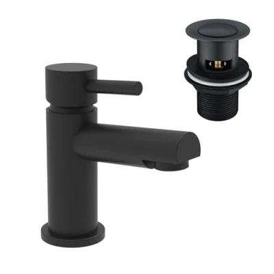 Image of Nes Home Bathroom Basin Mono Mixer Tap &amp; Waste Matt Black