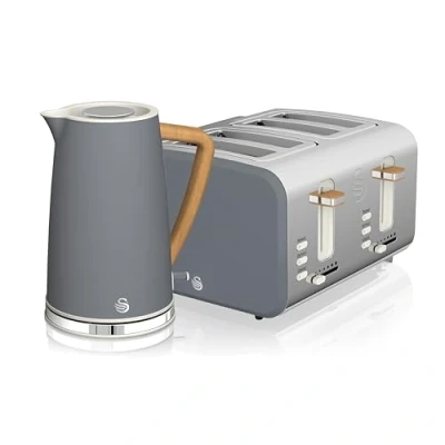Image of Swan Nordic Kitchen Set, 1.7L Fast Boil Kettle and 1500W 4 Slice Toaster, Grey SK14610GRYN/ ST14620GRYN