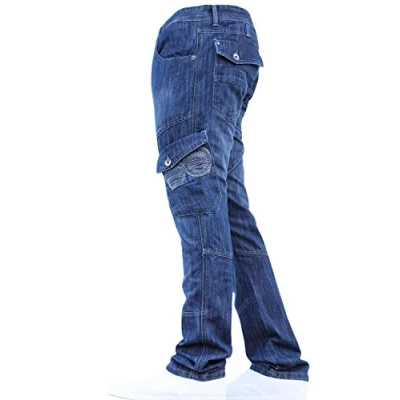 Image of Crosshatch BNWT Designer Branded Heavy Duty Multi Pocket Dark Cargo Combat Denim Jeans Pants All Waist &amp; Leg Sizes Stonewash 34W X 32L