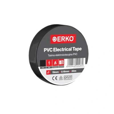 Image of ERKO Electrical Insulation Tape Black 19mm x 20m Wiring Repair, Highly Flexible with Strong Adhesive Force, Chemical Resistant, Polyvinyl Chloride
