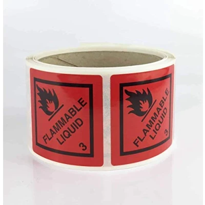 Image of Class 3 Labels Flammable Liquid Stickers 50mm Rolls of 250 Hazard Warning Diamond Vinyl Labels, x