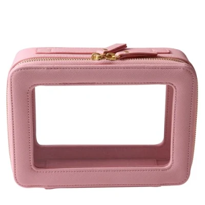 Image of SANHECUN Toiletry Bag Waterproof Cosmetic Organizer with Hanging Hook for Travelling, Pink, Carry on 8 inch, Wash