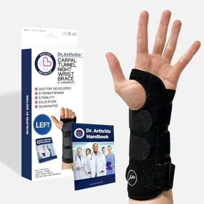 Image of Doctor Developed Wrist Support Left Hand Brace With Written Handbook Carpal Tunnel for Pain Relief Supports &amp; (Left Hand)