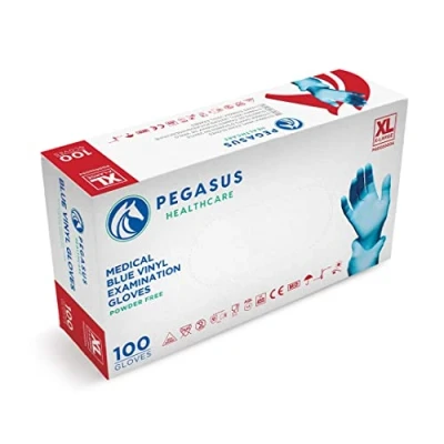 Image of Pegasus Healthcare Blue Disposable Vinyl Medical Examination Gloves Powder &amp; Latex Free (XLarge)